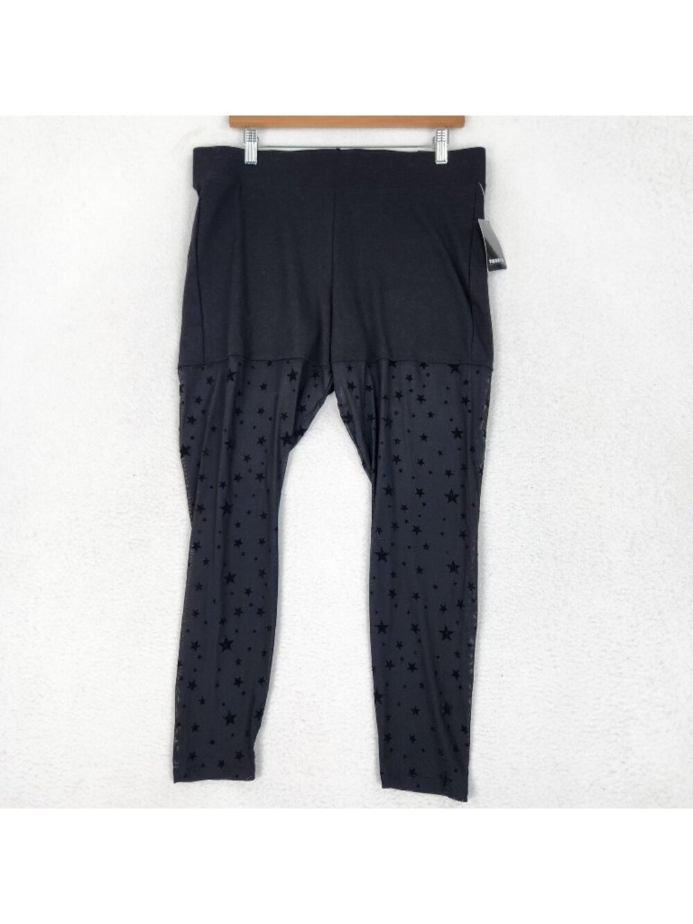 Torrid Pants Womens 2X Black Star Flocked Mesh High Rise Pull On Leggings NEW